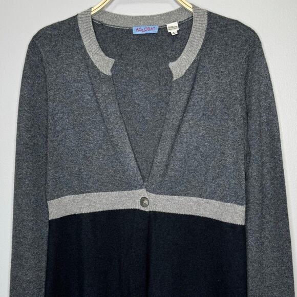 Acrobat Silk Cashmere Cardigan Large Gray Black Colorblock Soft Luxe Lightweight - Picture 2 of 10